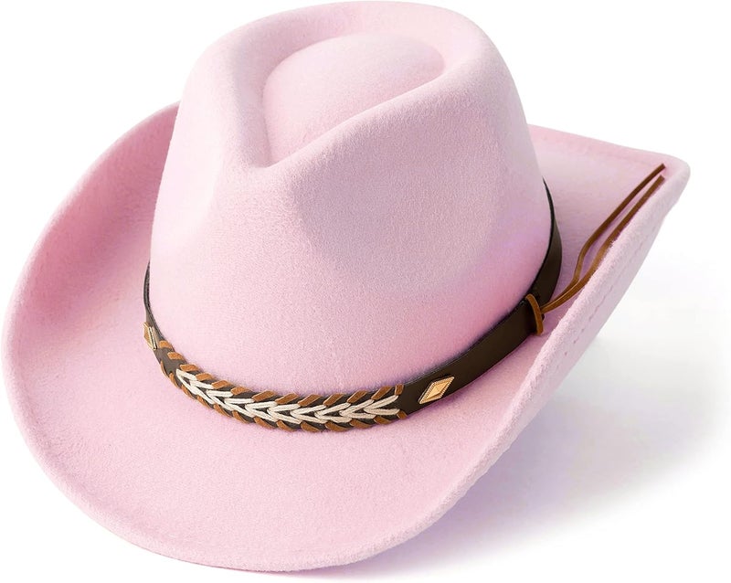 Gossifan Western Cowboy & Cowgirl Hat Felt Wide Brim Women Men Fedora Hats - Image 1